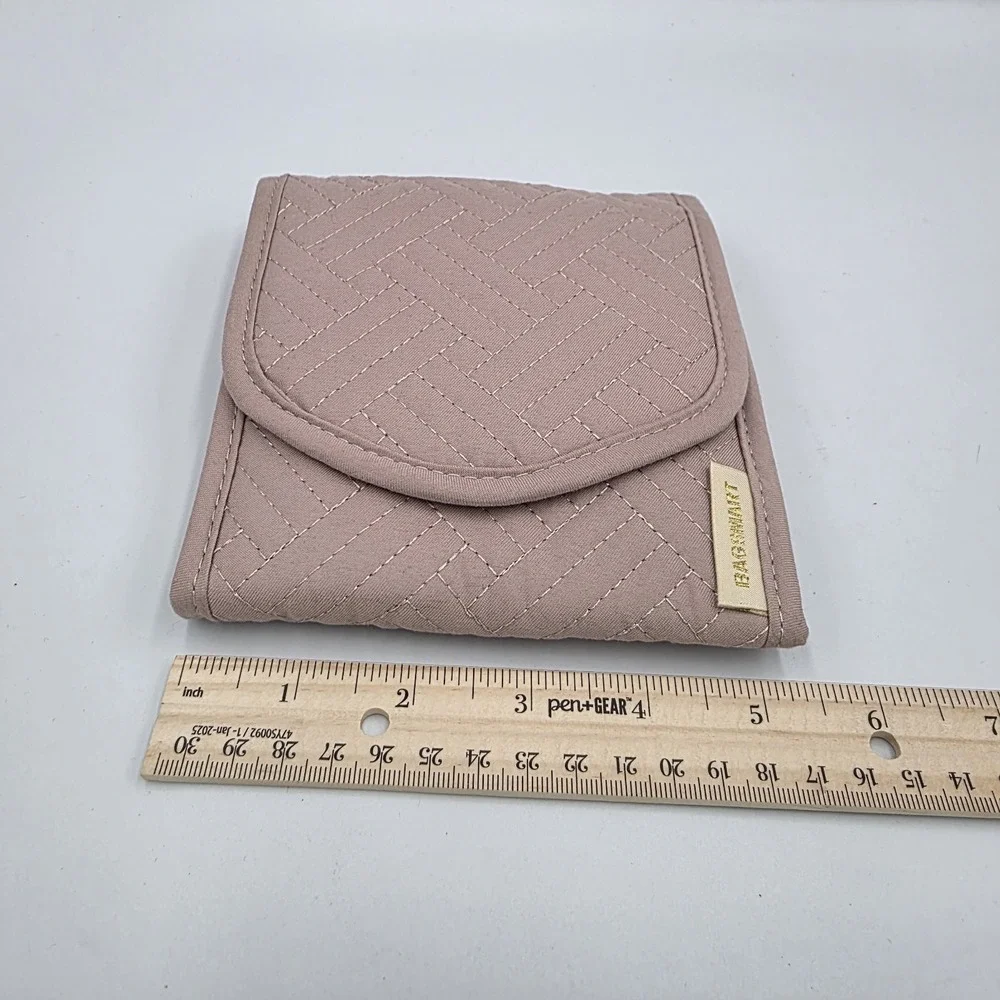 Bagsmart Trifold Quilted Jewelry Travel Organizer Water Resistant Zip Pink Mauve